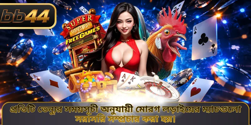 প্রতিটি ভেন্যুর সময়সূচী অনুযায়ী মোরগ লড়াইয়ের ম্যাচগুলো সরাসরি সম্প্রচার করা হয়।